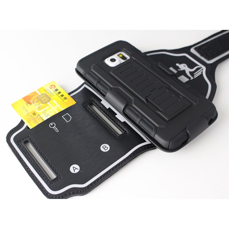 Shockproof PC + Silicone Armband Case with Kickstand for Samsung Galaxy S6 Edge G925-6
