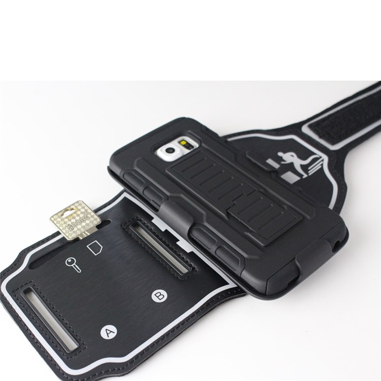 Shockproof PC + Silicone Armband Case with Kickstand for Samsung Galaxy S6 Edge G925-7