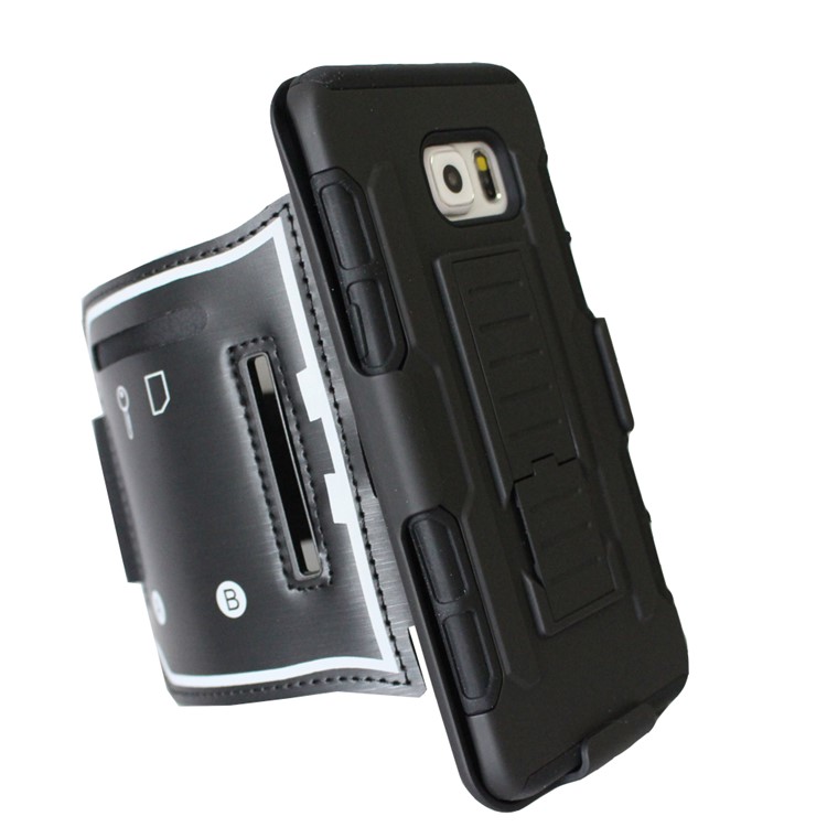 Shockproof PC + Silicone Armband Case with Kickstand for Samsung Galaxy S6 edge+ G928-3