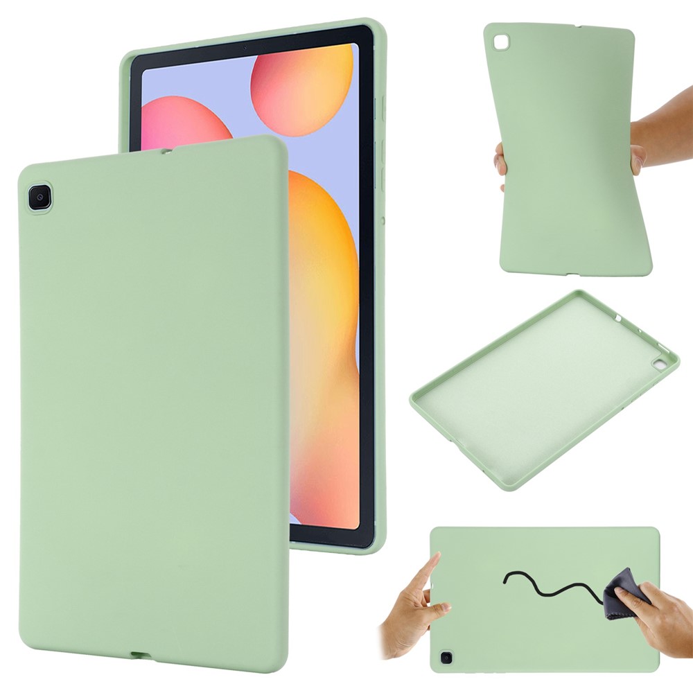 For Samsung Galaxy Tab S6 Lite/Tab S6 Lite (2022) Microfiber Lining Liquid Silicone Case Anti-drop Protection Tablet Cover - Green-9