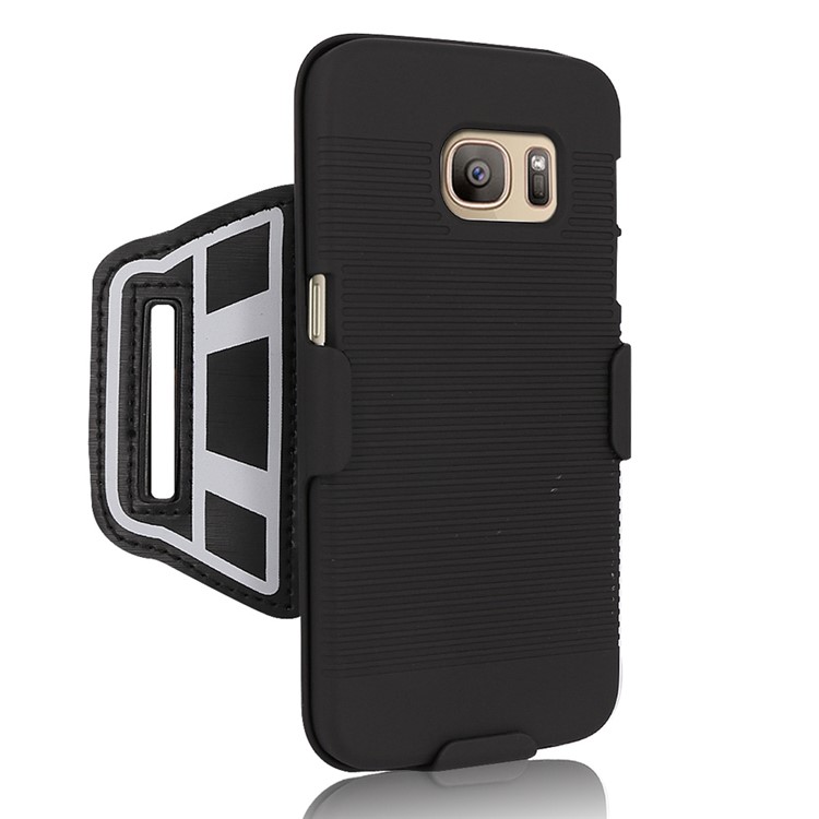Stripes Plastic Full Protection Shell with Wrist Band for Samsung Galaxy S7 G930-1