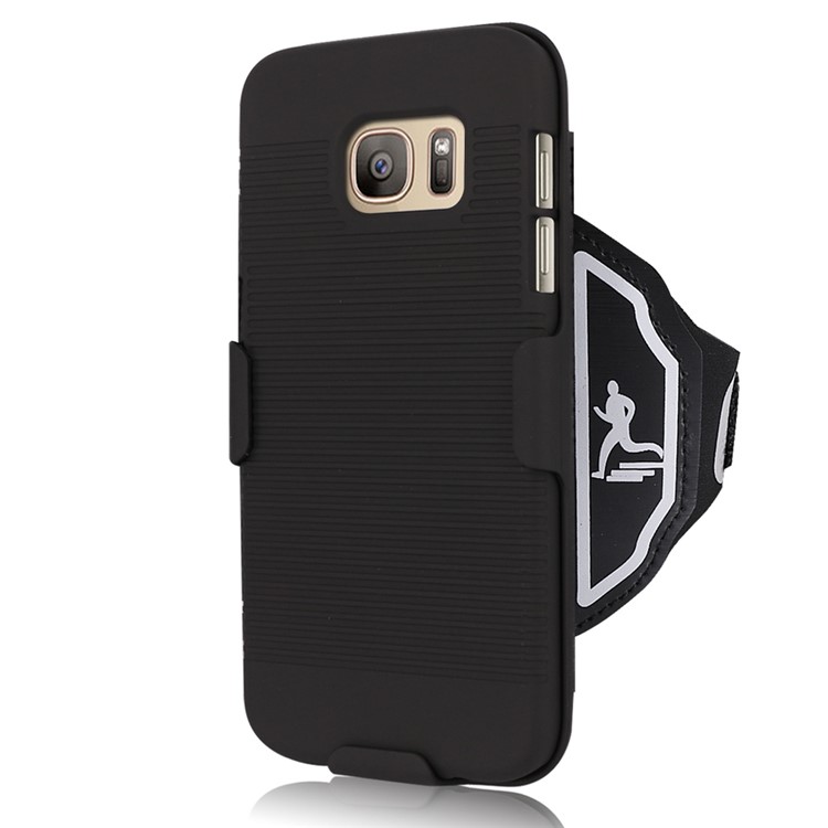 Stripes Plastic Full Protection Shell with Wrist Band for Samsung Galaxy S7 G930-2