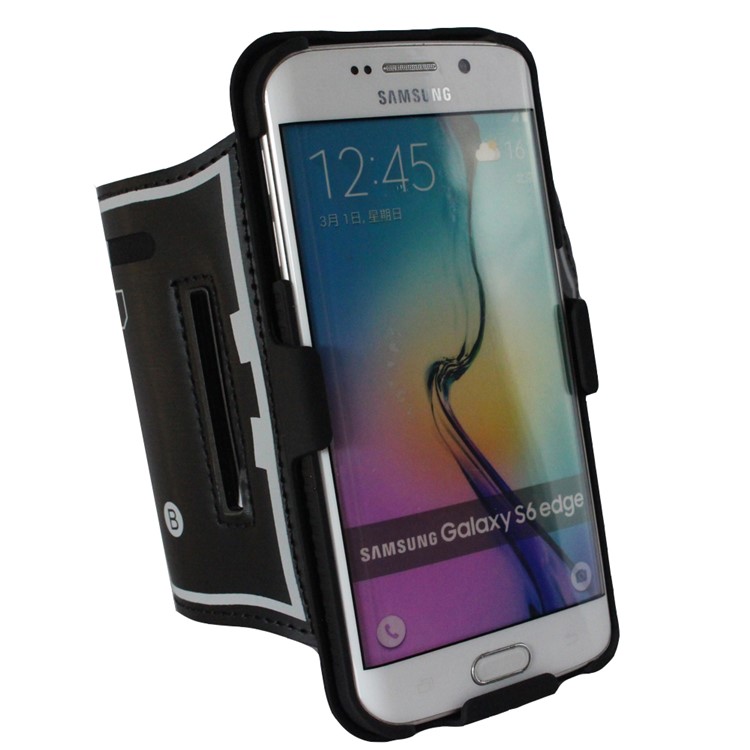 Stripes Pattern Shockproof PC + Silicone Hybrid Cover with Arm Band for Samsung Galaxy S6 Edge G925 - Black-1