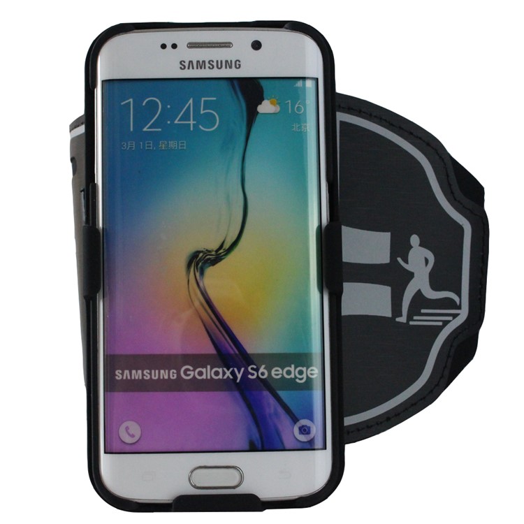Stripes Pattern Shockproof PC + Silicone Hybrid Cover with Arm Band for Samsung Galaxy S6 Edge G925 - Black-2