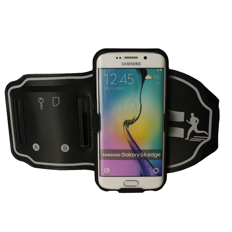 Stripes Pattern Shockproof PC + Silicone Hybrid Cover with Arm Band for Samsung Galaxy S6 Edge G925 - Black-3