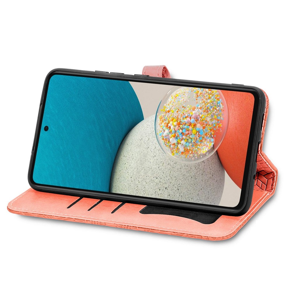 For Samsung Galaxy A73 5G Imprinted Dream Wings Series PU Leather Cover Adjustable Stand Shockproof Phone Wallet Case - Orange-3