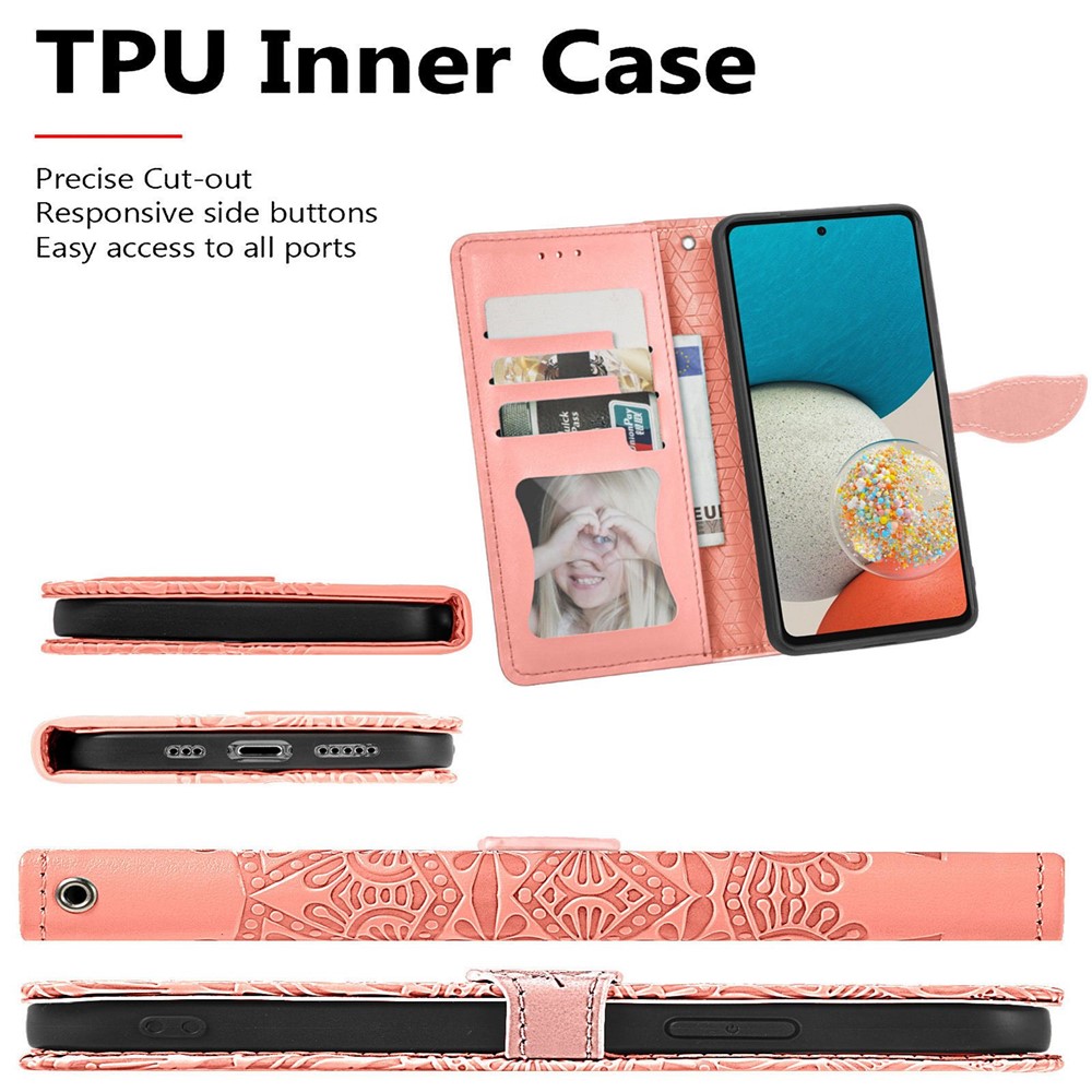 For Samsung Galaxy A73 5G Imprinted Dream Wings Series PU Leather Cover Adjustable Stand Shockproof Phone Wallet Case - Orange-5