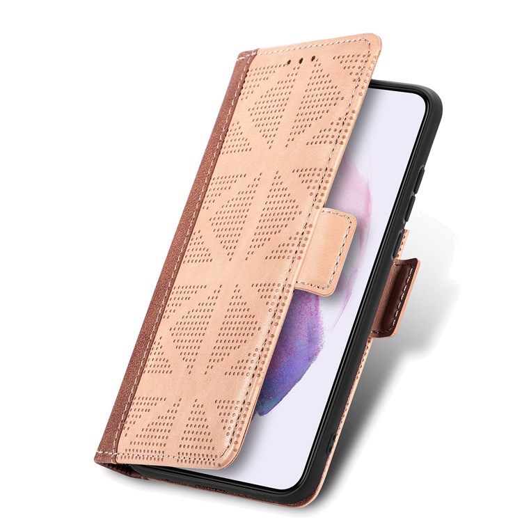 For Samsung Galaxy S22 5G PU Leather Cross Rhombus Imprinted Double Magnetic Clasp Phone Case with Wallet Stand - Khaki-5