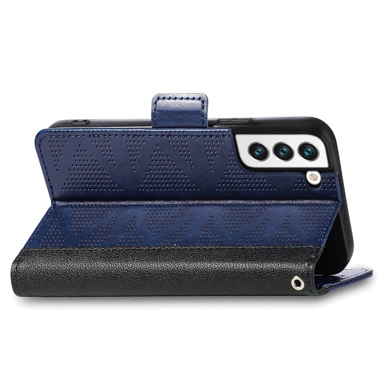 For Samsung Galaxy S22+ 5G Cross Rhombus Imprinted Phone Case PU Leather Wallet Stand Folio Flip Cover - Blue-4
