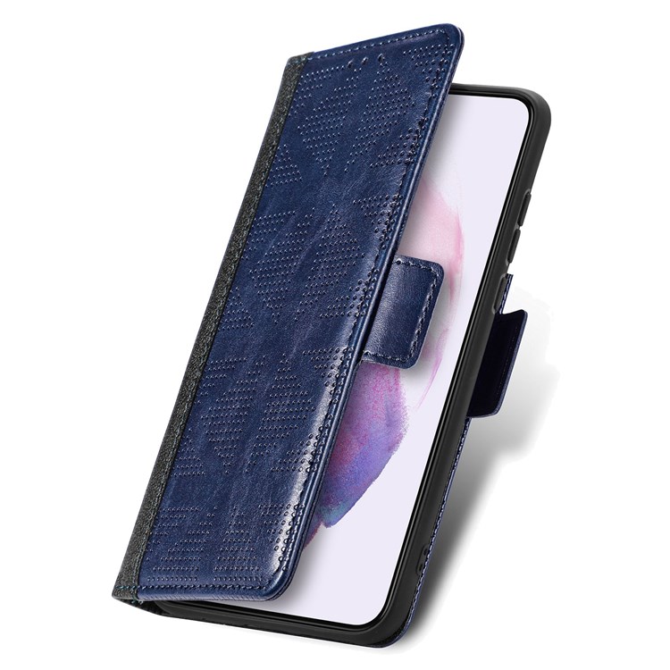 For Samsung Galaxy S22+ 5G Cross Rhombus Imprinted Phone Case PU Leather Wallet Stand Folio Flip Cover - Blue-5