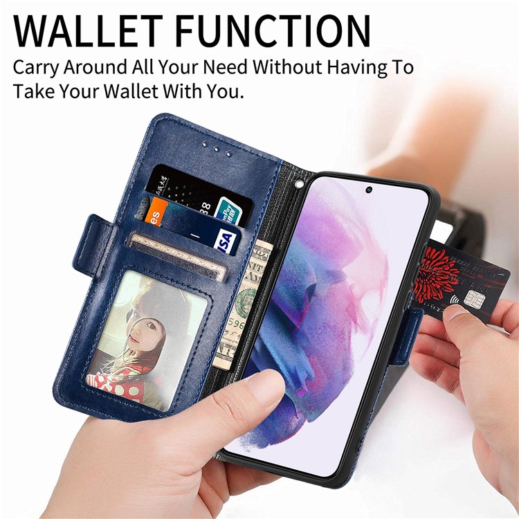 For Samsung Galaxy S22+ 5G Cross Rhombus Imprinted Phone Case PU Leather Wallet Stand Folio Flip Cover - Blue-6