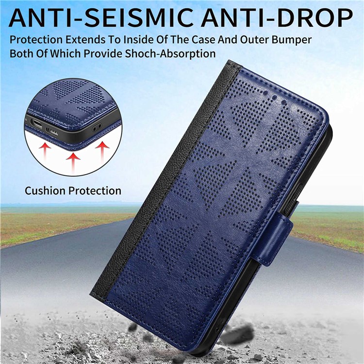 For Samsung Galaxy S22+ 5G Cross Rhombus Imprinted Phone Case PU Leather Wallet Stand Folio Flip Cover - Blue-7