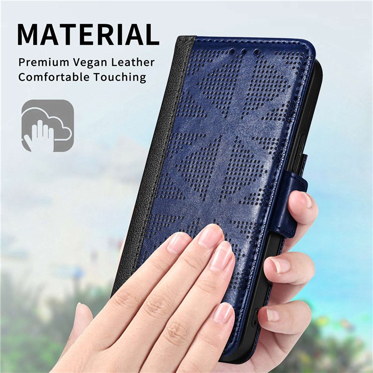 For Samsung Galaxy S22+ 5G Cross Rhombus Imprinted Phone Case PU Leather Wallet Stand Folio Flip Cover - Blue-8