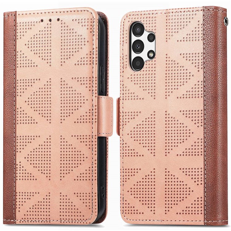 For Samsung Galaxy A32 5G/M32 5G Cross Rhombus Imprinted PU Leather Anti-drop Phone Case Wallet Stand Protective Cover - Khaki-1