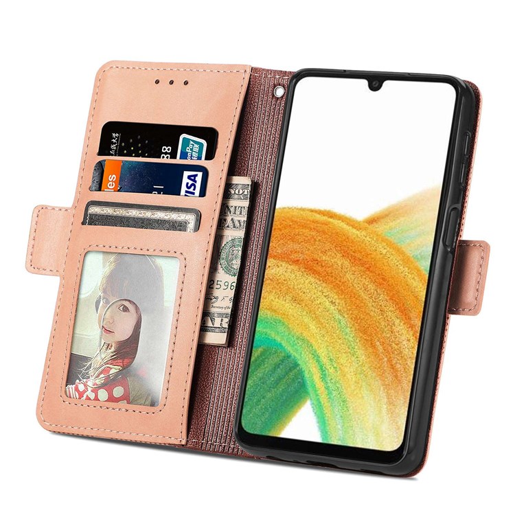 For Samsung Galaxy A32 5G/M32 5G Cross Rhombus Imprinted PU Leather Anti-drop Phone Case Wallet Stand Protective Cover - Khaki-2