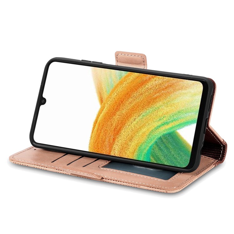 For Samsung Galaxy A32 5G/M32 5G Cross Rhombus Imprinted PU Leather Anti-drop Phone Case Wallet Stand Protective Cover - Khaki-3