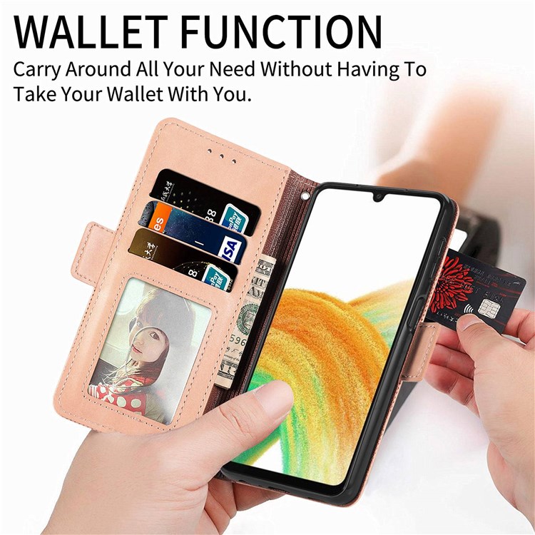 For Samsung Galaxy A32 5G/M32 5G Cross Rhombus Imprinted PU Leather Anti-drop Phone Case Wallet Stand Protective Cover - Khaki-6
