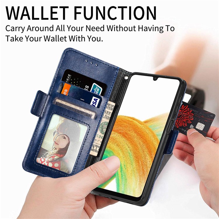 For Samsung Galaxy A52 4G/5G/A52s 5G Cross Rhombus Imprinted Wallet Stand Case PU Leather Full Protection Phone Cover - Blue-6