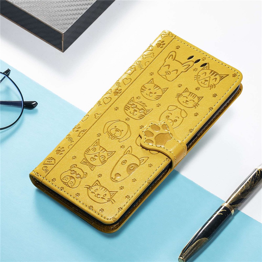 For Samsung Galaxy A32 4G (EU Version) PU Leather Wallet Case Cat Dog Pattern Imprinted Drop-proof Magnetic Clasp Stand Cover - Yellow-4