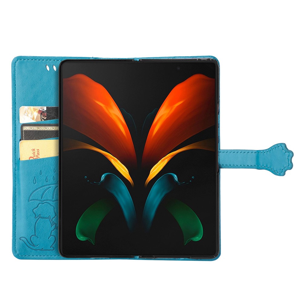 For Samsung Galaxy Z Fold3 5G PU Leather Phone Protective Case Cat Dog Pattern Imprinted Magnetic Clasp Shockproof Cover with Stand Wallet - Blue-2