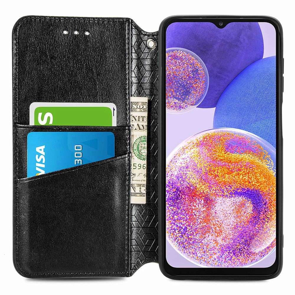 For Samsung Galaxy A23 4G (165.4 x 76.9 x 8.4mm) Imprinted Mandala Pattern PU Leather Phone Case Magnetic Absorption Stand Wallet Feature Folio Flip Cover - Black-2