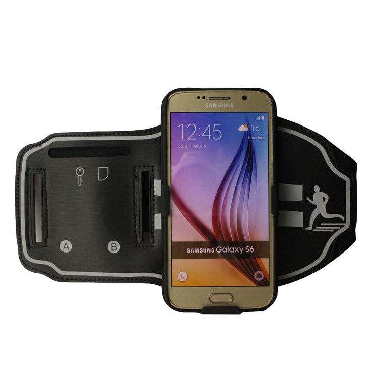 Stripes Pattern Shock-proof PC + Silicone Hybrid Shell with Arm Band for Samsung Galaxy S6 SM-G920 - Black-1