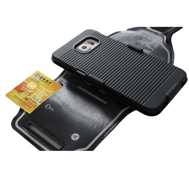 Stripes Pattern Shock-proof PC + Silicone Hybrid Shell with Arm Band for Samsung Galaxy S6 SM-G920 - Black-11