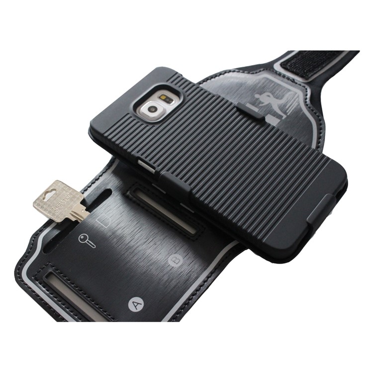 Stripes Pattern Shock-proof PC + Silicone Hybrid Shell with Arm Band for Samsung Galaxy S6 SM-G920 - Black-12