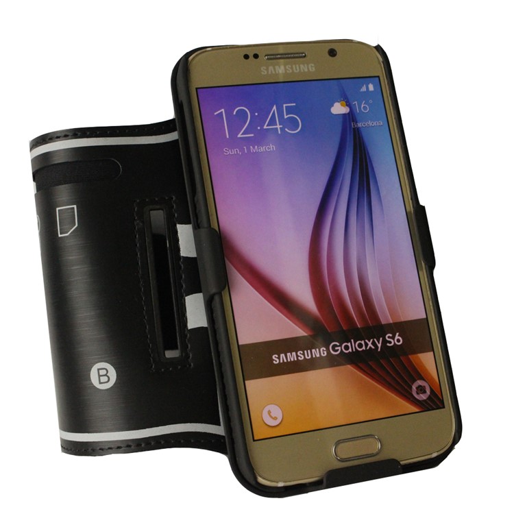 Stripes Pattern Shock-proof PC + Silicone Hybrid Shell with Arm Band for Samsung Galaxy S6 SM-G920 - Black-3