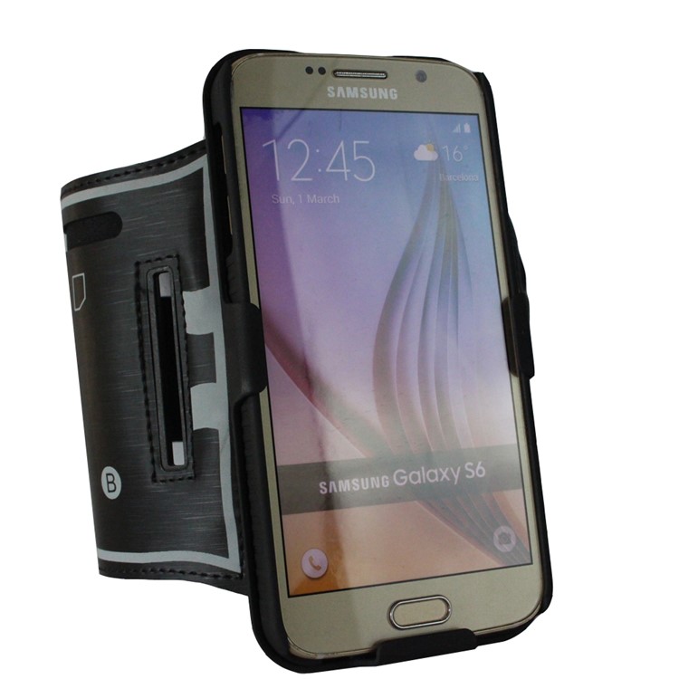 Stripes Pattern Shock-proof PC + Silicone Hybrid Shell with Arm Band for Samsung Galaxy S6 SM-G920 - Black-5