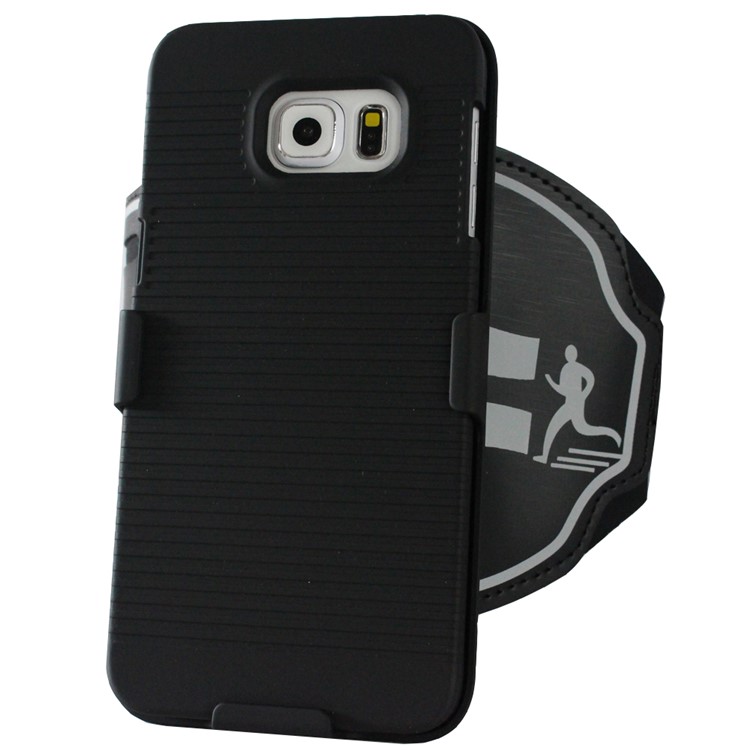 Stripes Pattern Shock-proof PC + Silicone Hybrid Shell with Arm Band for Samsung Galaxy S6 SM-G920 - Black-7