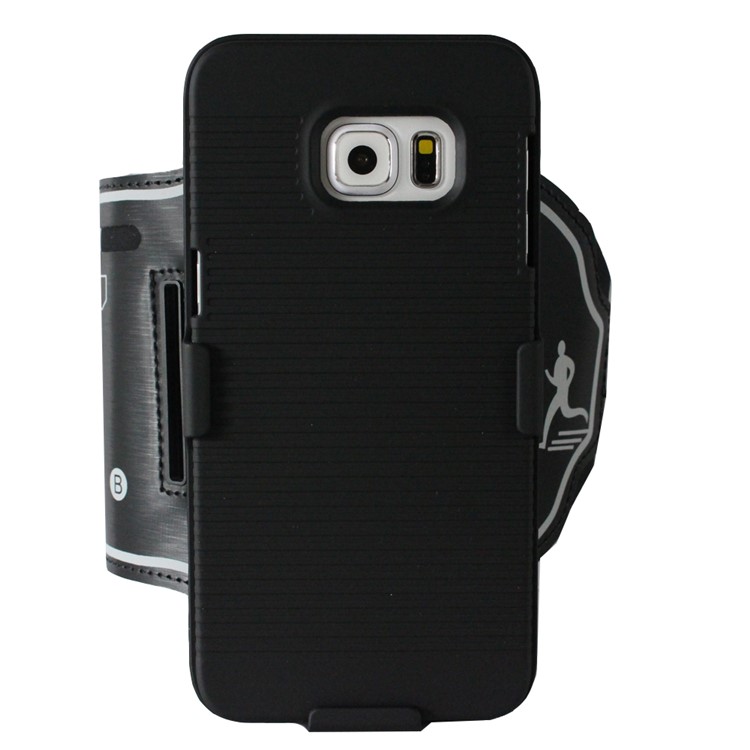 Stripes Pattern Shock-proof PC + Silicone Hybrid Shell with Arm Band for Samsung Galaxy S6 SM-G920 - Black-8