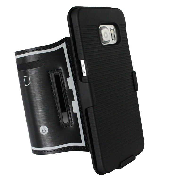 Stripes Pattern Shock-proof PC + Silicone Hybrid Shell with Arm Band for Samsung Galaxy S6 SM-G920 - Black-9