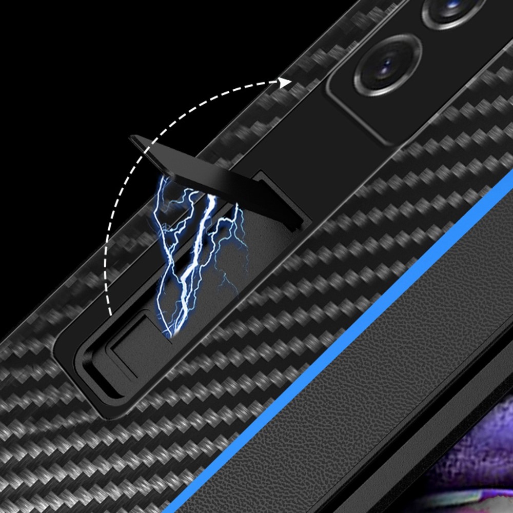 Carbon Fiber Texture Hard PC Phone Cover Case for Samsung Galaxy Z Fold2 5G, Kickstand Design Folding Phone Case - Blue-5