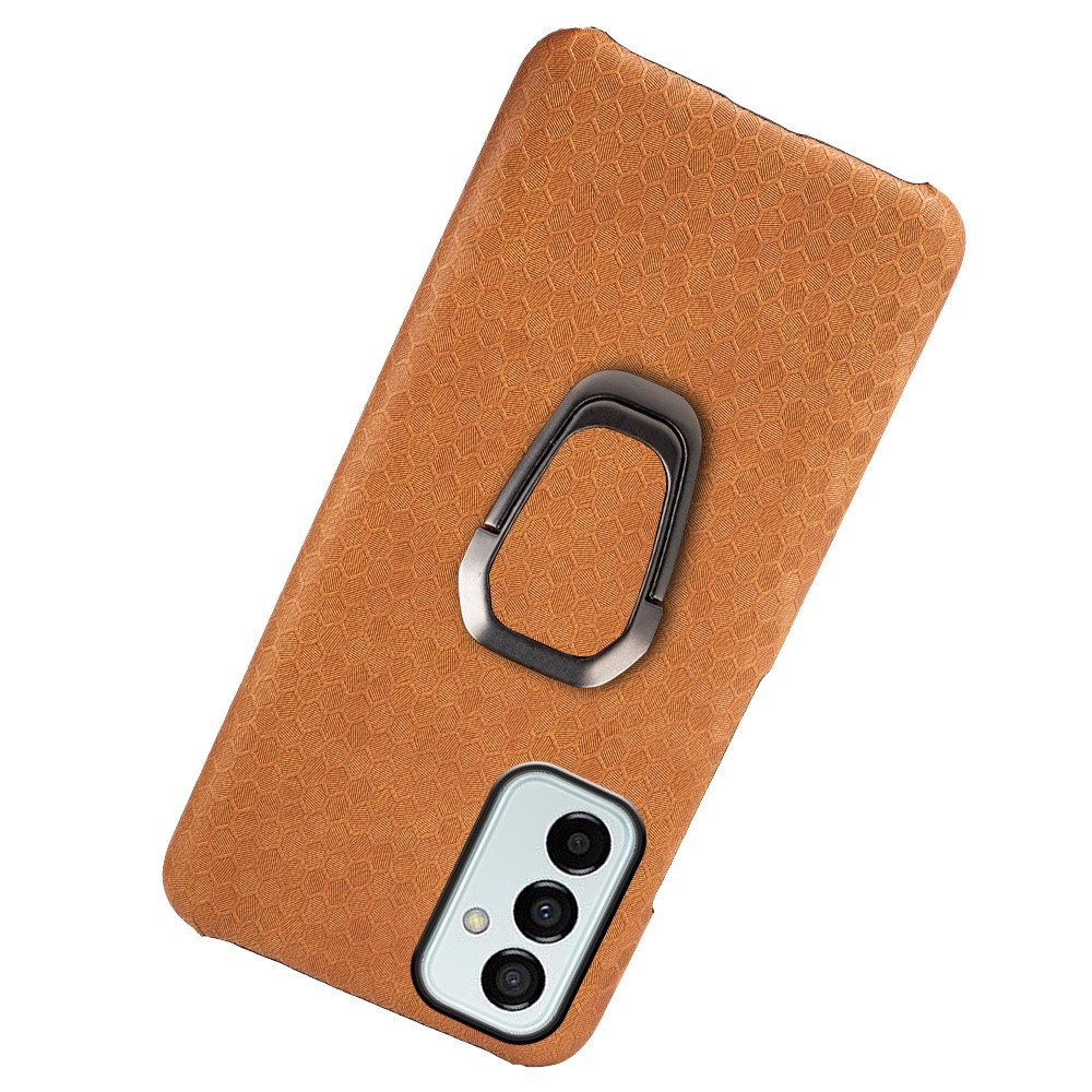 For Samsung Galaxy M23 5G/F23 5G Honeycomb Texture Shockproof PU Leather Coating Inner PC Protective Phone Case with Kickstand - Orange-4