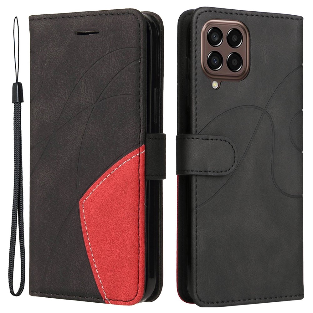 For Samsung Galaxy M33 5G (Global Version) KT Leather Series-1 PU Leather Wallet Phone Case Dual-color Splicing Stand Phone Shell with Strap - Black-1