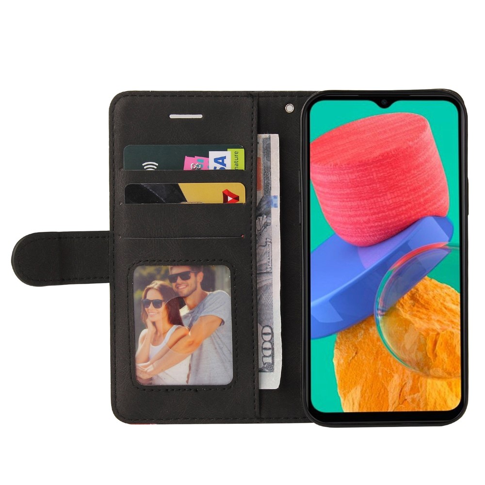 For Samsung Galaxy M33 5G (Global Version) KT Leather Series-1 PU Leather Wallet Phone Case Dual-color Splicing Stand Phone Shell with Strap - Black-2