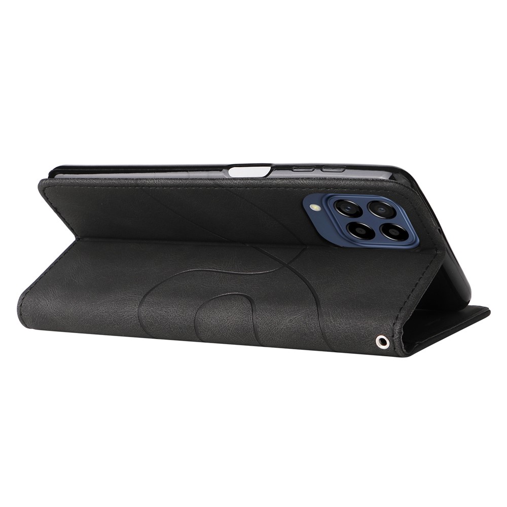 For Samsung Galaxy M53 5G KT Leather Series-1 Fashionable Wallet Style Dual-color Splicing PU Leather Phone Case Stand Shell with Strap - Black-4