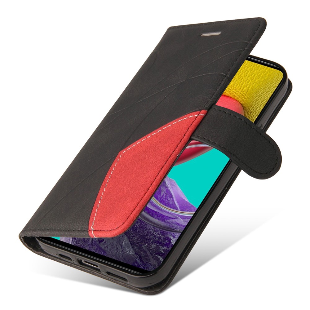 For Samsung Galaxy M53 5G KT Leather Series-1 Fashionable Wallet Style Dual-color Splicing PU Leather Phone Case Stand Shell with Strap - Black-5
