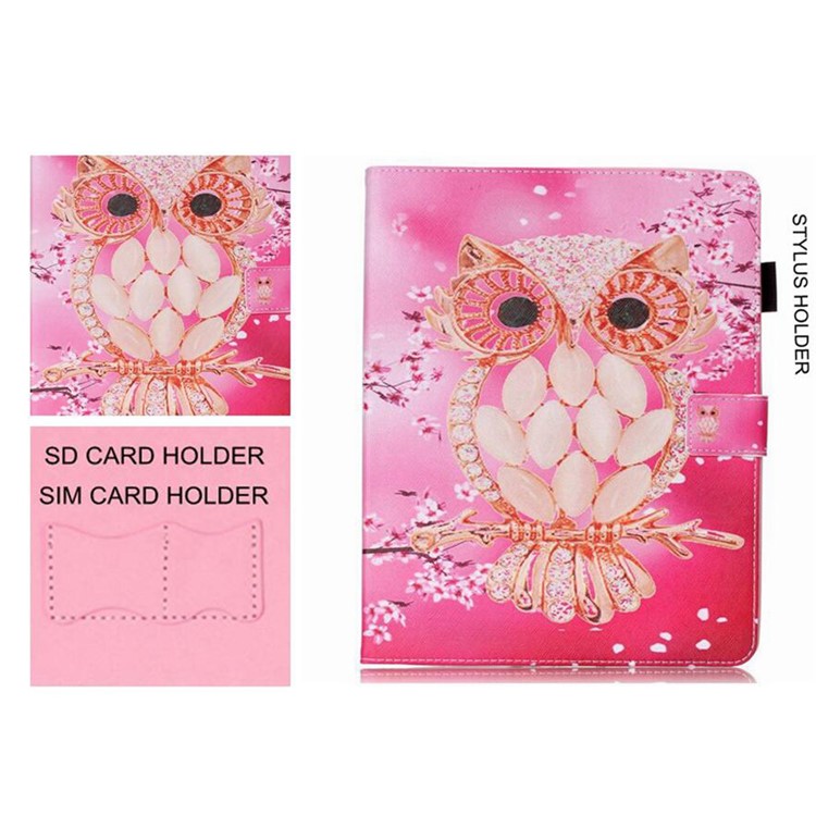 Patterned Smart Tablet Leather Wallet Stand Case for Samsung Galaxy Tab A 9.7 T550 T555 - Pink Owl-1
