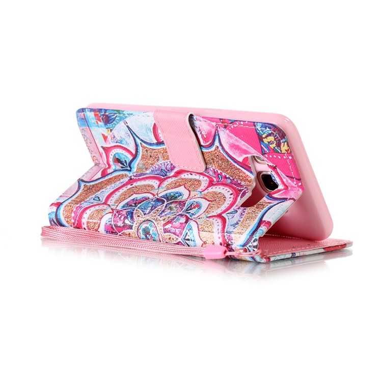 Pattern Printing Leather Wallet Case with Lanyard for Samsung Galaxy J5 (2016) SM-J510 - Henna Lotus-3