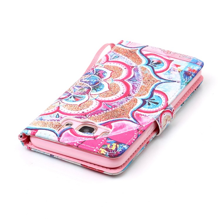 Pattern Printing Leather Wallet Case with Lanyard for Samsung Galaxy J5 (2016) SM-J510 - Henna Lotus-5