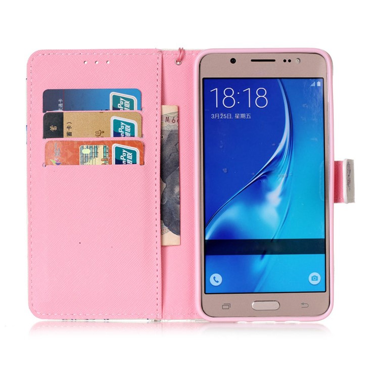Pattern Printing Leather Wallet Case with Lanyard for Samsung Galaxy J5 (2016) SM-J510 - Henna Lotus-6