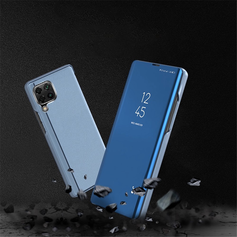 For Samsung Galaxy M53 5G Translucent View Window Front Flip Cover Mirror Screen Electroplating Full Body PU Leather Stand Protective Case - Sky Blue-3