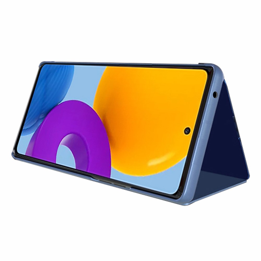 For Samsung Galaxy M23 5G/F23 5G PU Leather Window View Stand Feature Case Mirror Screen Flip Electroplate Plating Cover - Sky Blue-2