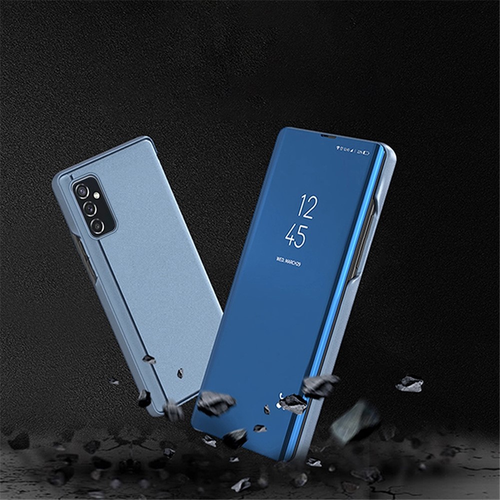 For Samsung Galaxy M23 5G/F23 5G PU Leather Window View Stand Feature Case Mirror Screen Flip Electroplate Plating Cover - Sky Blue-3