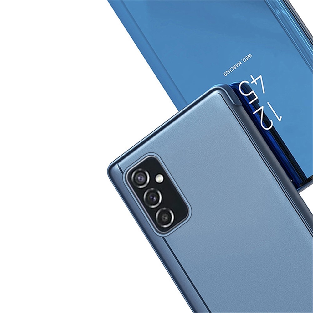 For Samsung Galaxy M23 5G/F23 5G PU Leather Window View Stand Feature Case Mirror Screen Flip Electroplate Plating Cover - Sky Blue-5