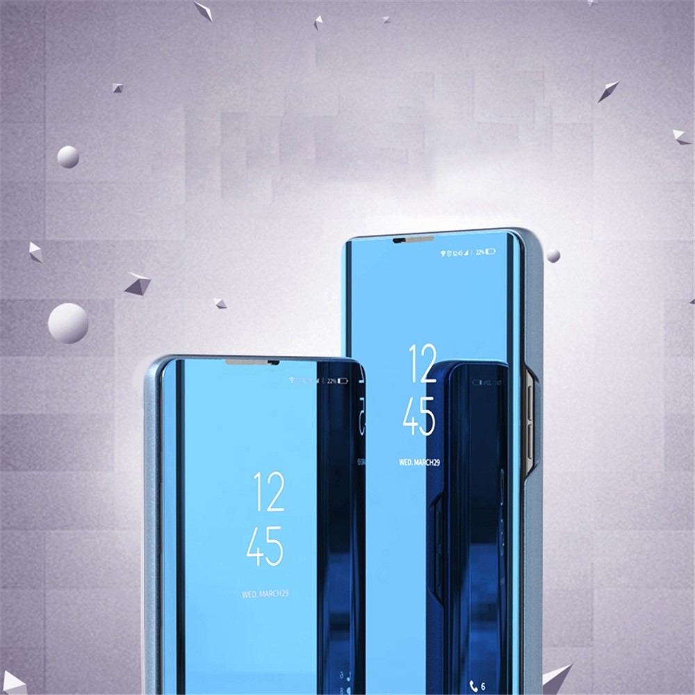 For Samsung Galaxy M23 5G/F23 5G PU Leather Window View Stand Feature Case Mirror Screen Flip Electroplate Plating Cover - Sky Blue-7
