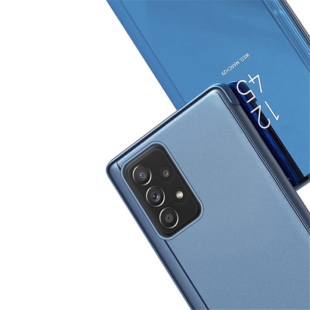 For Samsung Galaxy A53 5G View Window Electroplate Plating Case PU Leather Stand Full Body Protective Mirror Flip Folio Cover - Sky Blue-5
