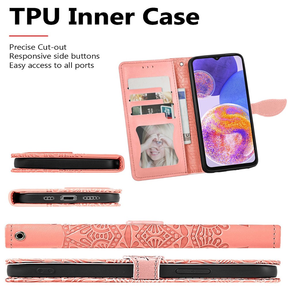 For Samsung Galaxy A23 4G (165.4 x 76.9 x 8.4mm) Imprinted Dream Wings Series PU Leather Stand Flip Cover Inner TPU Wallet Case - Orange-5